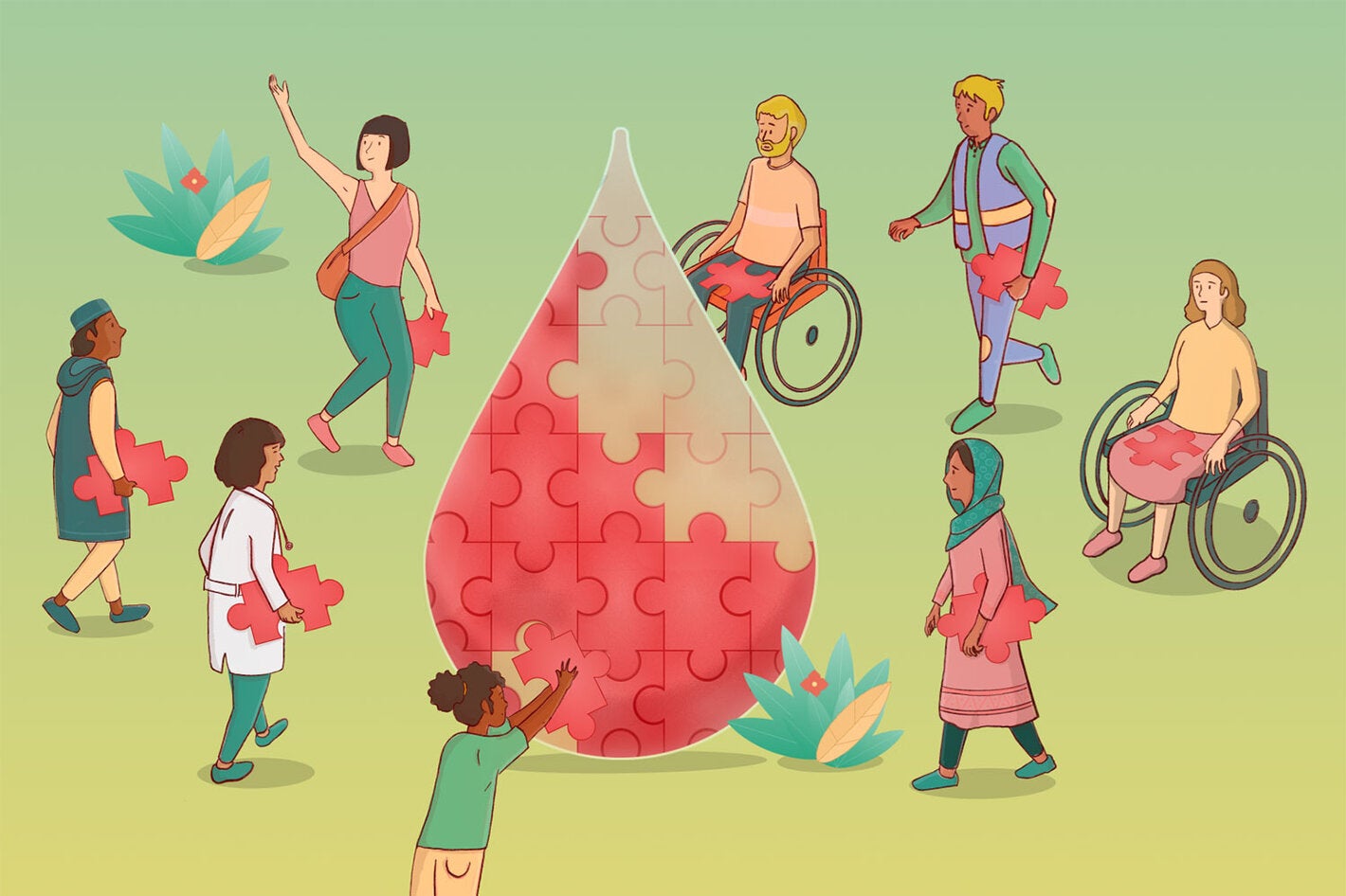 Group of blood donors and health workers. Poster for the World Blood Donor Day 2022