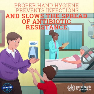 Social Media Postcard: Proper hand hygiene prevents infections...