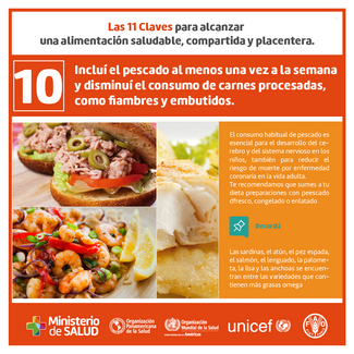 Clave 10. Incluí el pescado al menos una vez a la semana y disminuí el consumo de carnes procesadas, como fiambres y embutidos. 