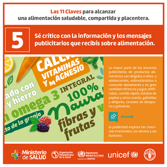 Clave 5. Sé crítico con la información y los mensajes publicitarios que recibís sobre alimentación.