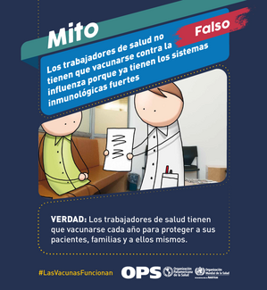 MITO 11: Los trabajadores de salud no tienen que vacunarse contra la influenza porque ya tienen los sistemas inmunológicos fuertes. FALSO!
