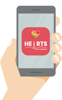 Illustration of a mobile phone with the logo of HEARTS and the Calculator