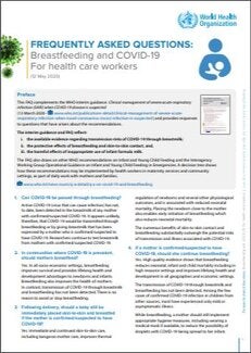 FREQUENTLY ASKED QUESTIONS: Breastfeeding and COVID-19 For health care workers