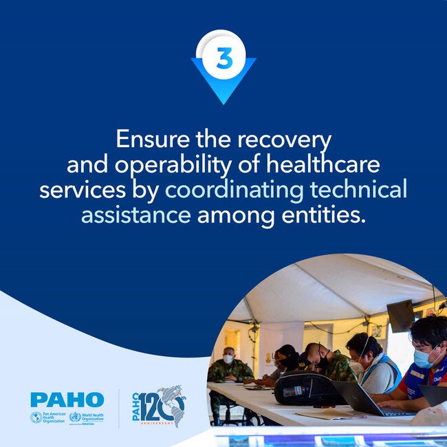 Ensure the recovery and operability of healthcare services by coordination technical assistance among entities