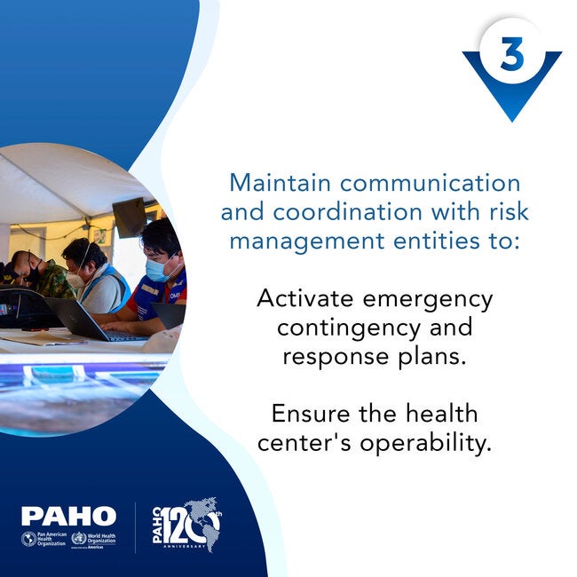 Maintain communication and coordination with risk management entities