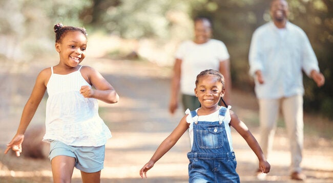 Family of four enjoying the outdoors