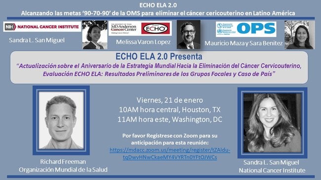 Actualización sobre el Aniversario de la Estrategia Mundial Hacia la Eliminación del Cáncer Cervicouterino,  Evaluación ECHO ELA: Resultados Preliminares de los Grupos Focales y Caso de País