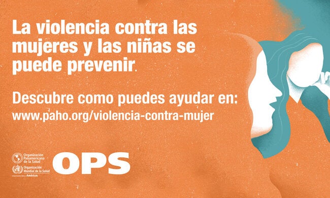 silueta de dos mujeres, con fondo naranja y el texto se puede prevenir la violencia contra mujeres y niñas