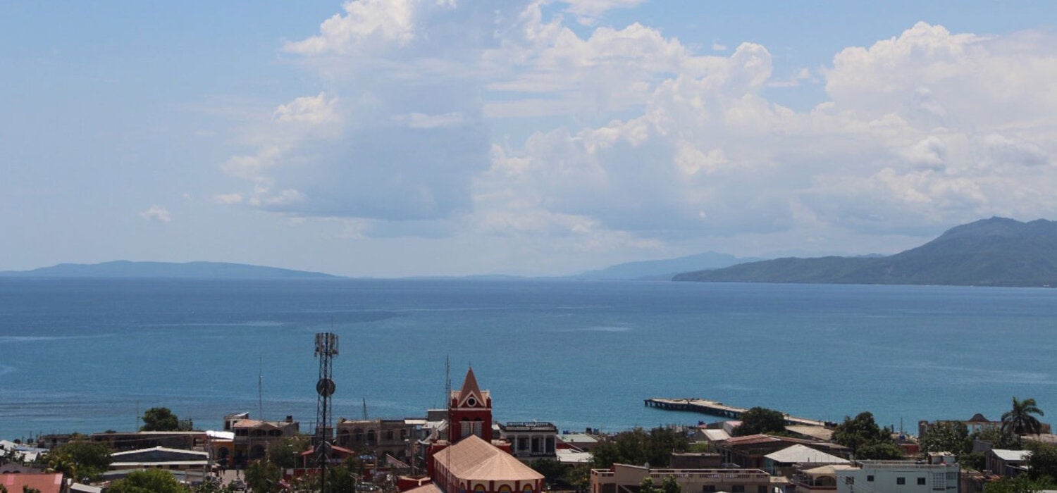La Gonâve Island on the horizon (left), view from the city of Jeremie, Grand’Anse department.