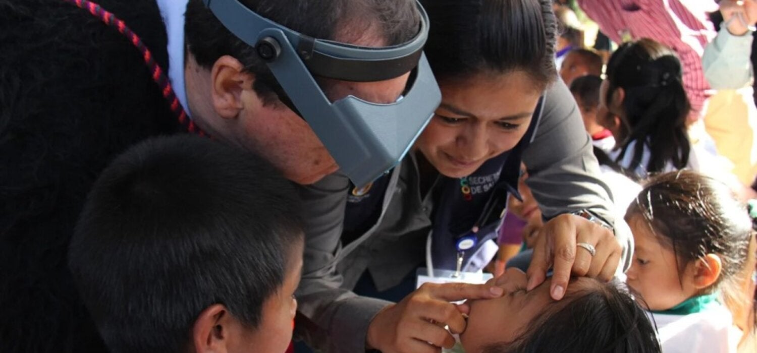 child being tested for tracoma