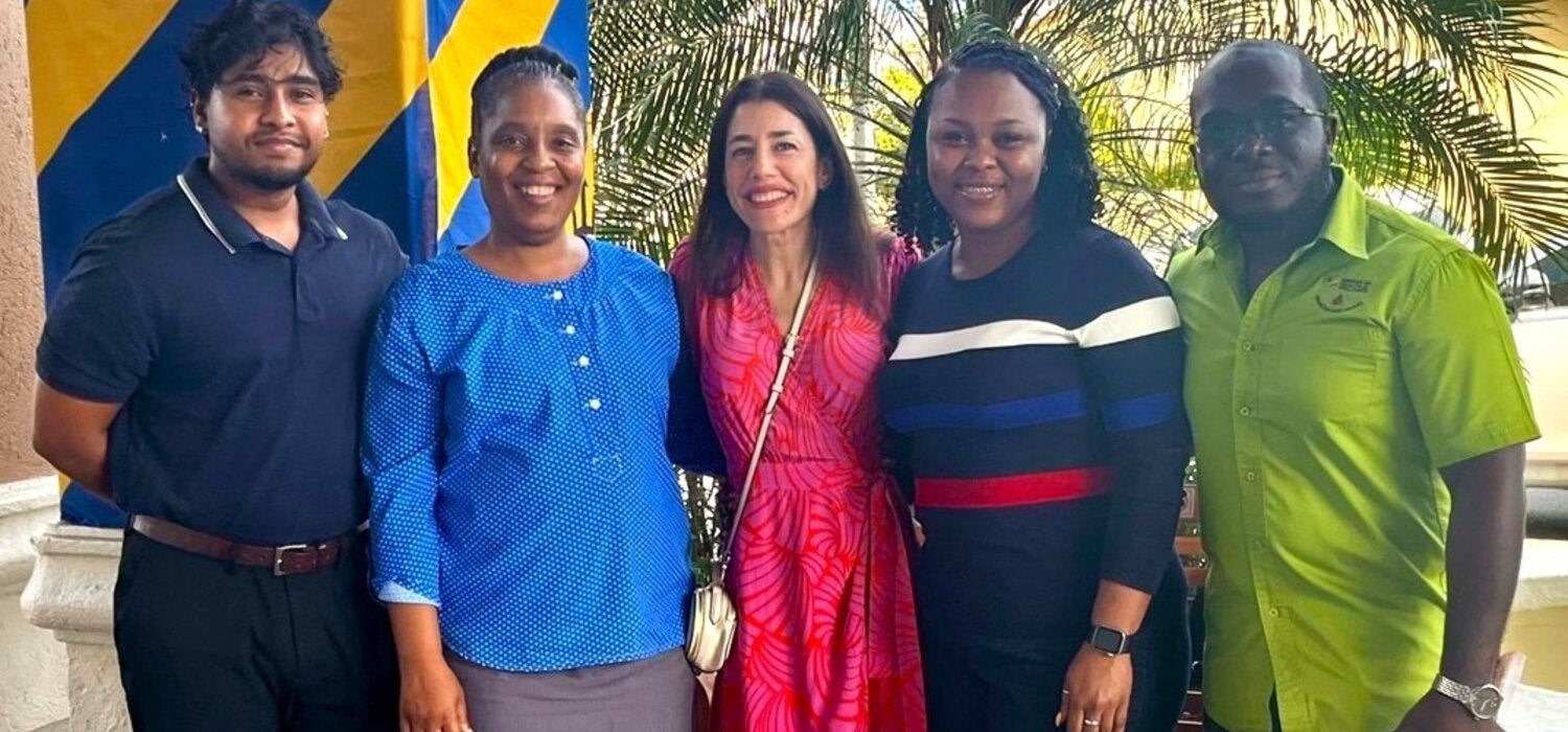 Dr. Nathalie El Omeiri, Advisor for Antimicrobial Resistance Response, alongside training participants from Jamaica’s National Laboratory Services.