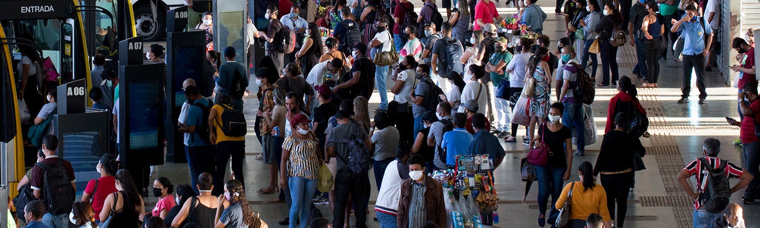 People in a bus station in Brazil
