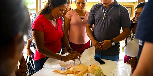 Mujer practica reanimación cardiopulmonar